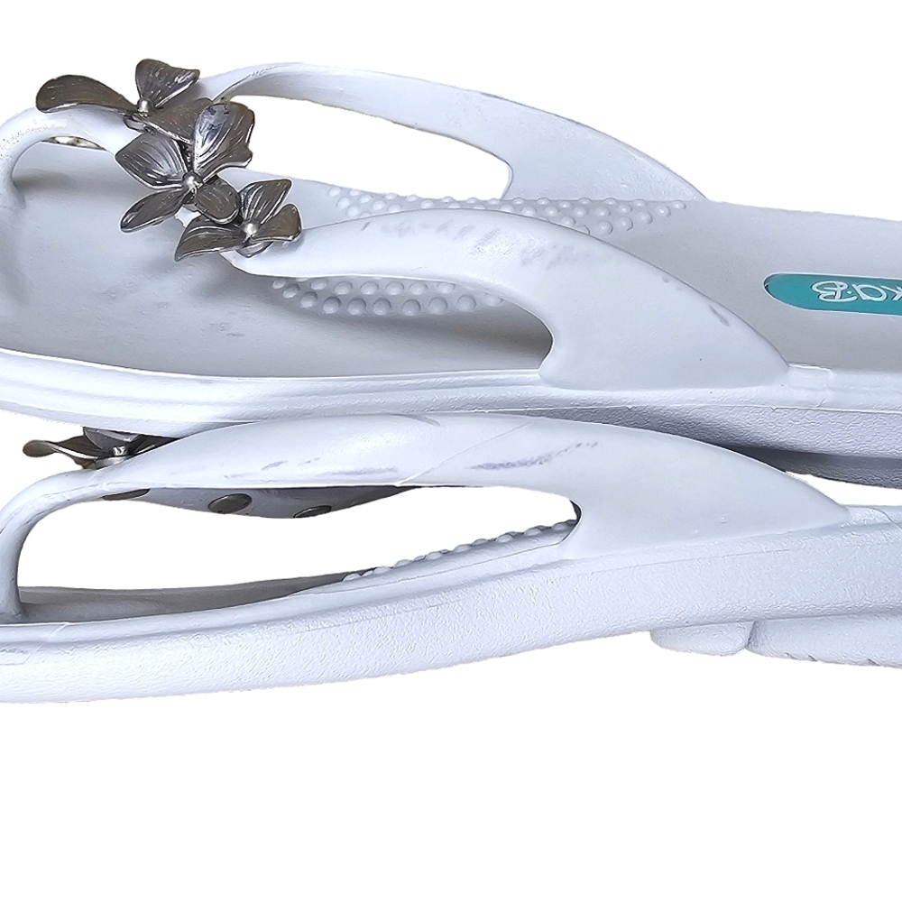 Oka.B Kona Metal Floral Flip Flop Sandals in Salt Size ML - Picture 12 of 12